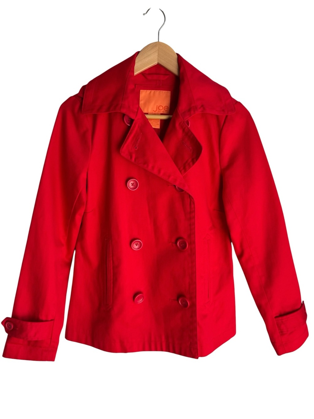 Joe Fresh Double Breasted Coat Womens S Bright Red 100% Cotton Jacket Preppy